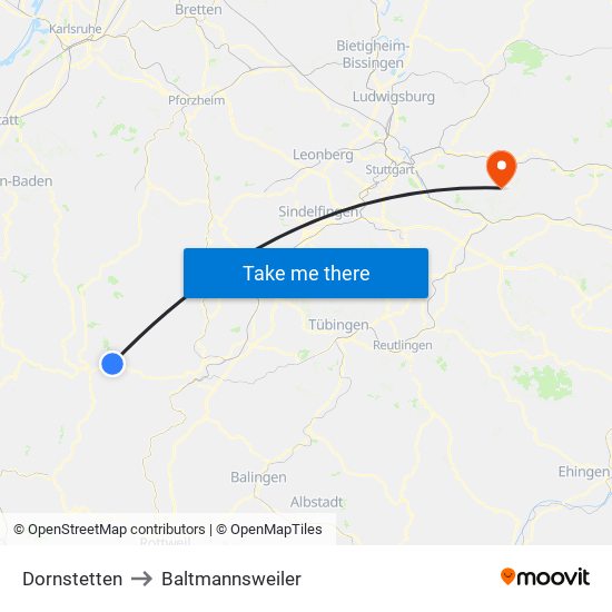 Dornstetten to Baltmannsweiler map