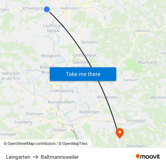 Leingarten to Baltmannsweiler map