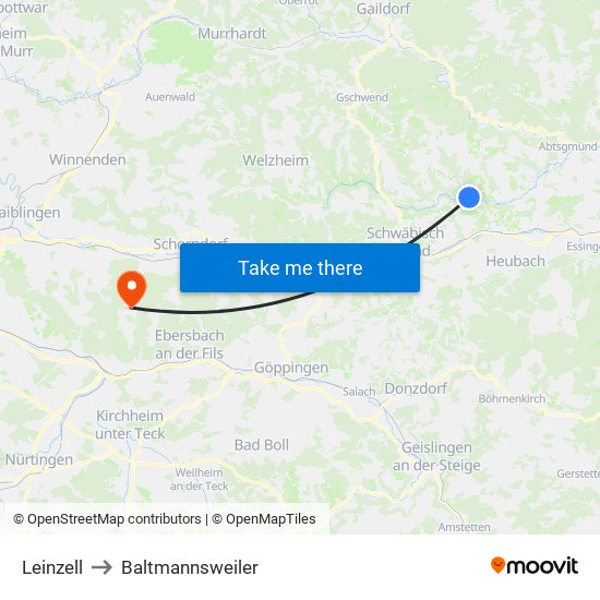 Leinzell to Baltmannsweiler map
