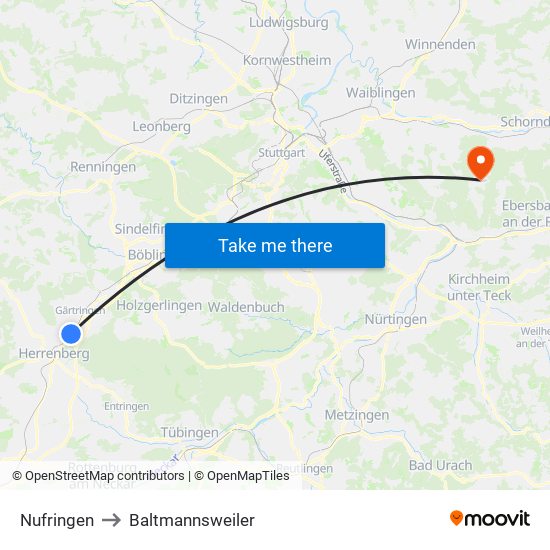 Nufringen to Baltmannsweiler map