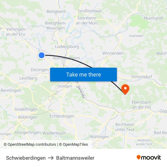 Schwieberdingen to Baltmannsweiler map