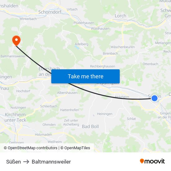 Süßen to Baltmannsweiler map