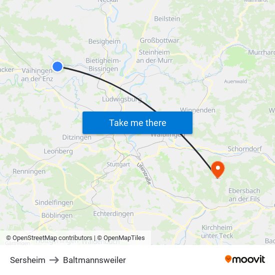 Sersheim to Baltmannsweiler map