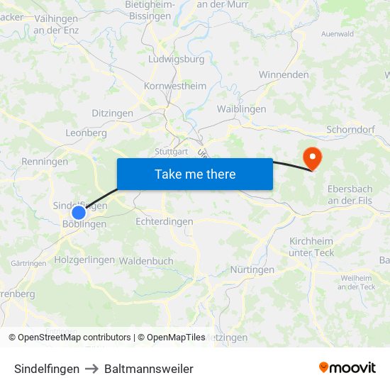 Sindelfingen to Baltmannsweiler map