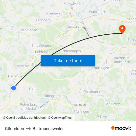 Gäufelden to Baltmannsweiler map