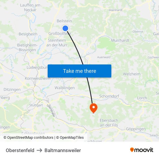 Oberstenfeld to Baltmannsweiler map