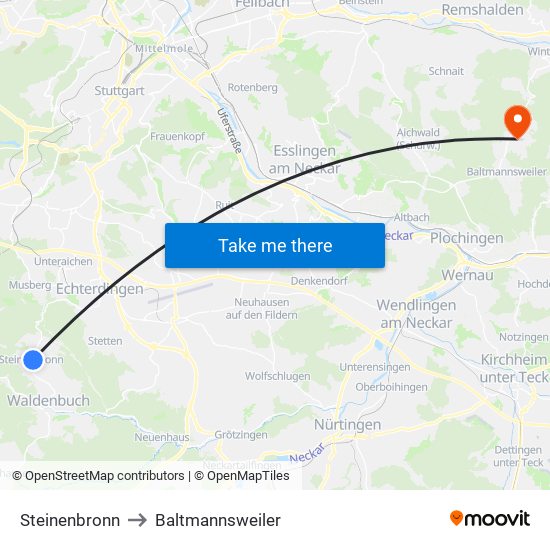 Steinenbronn to Baltmannsweiler map