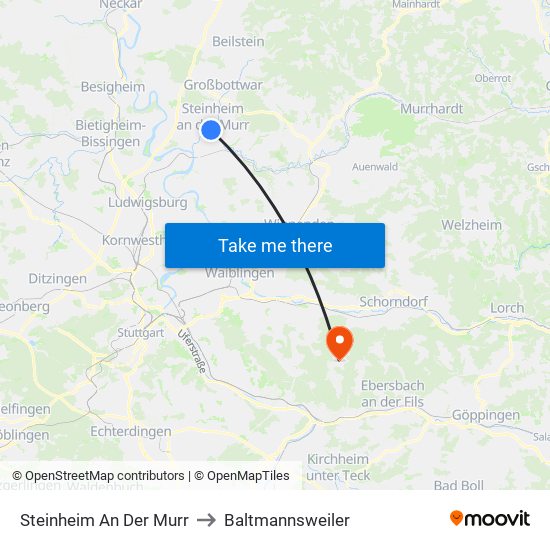 Steinheim An Der Murr to Baltmannsweiler map