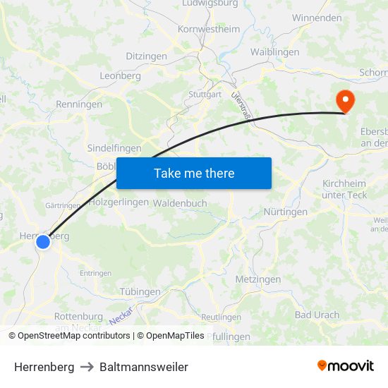 Herrenberg to Baltmannsweiler map