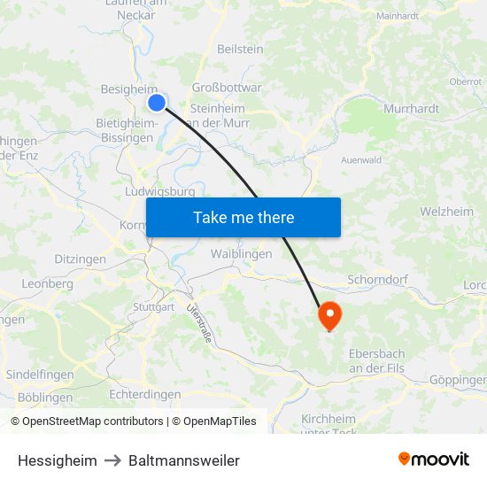 Hessigheim to Baltmannsweiler map