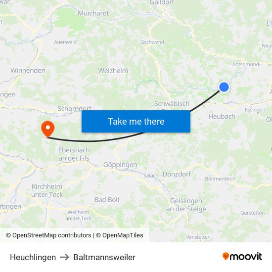 Heuchlingen to Baltmannsweiler map