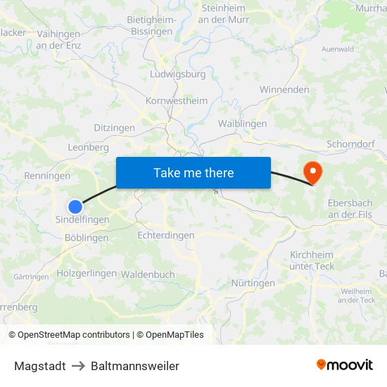 Magstadt to Baltmannsweiler map