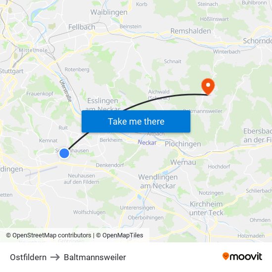 Ostfildern to Baltmannsweiler map