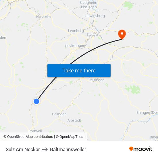 Sulz Am Neckar to Baltmannsweiler map