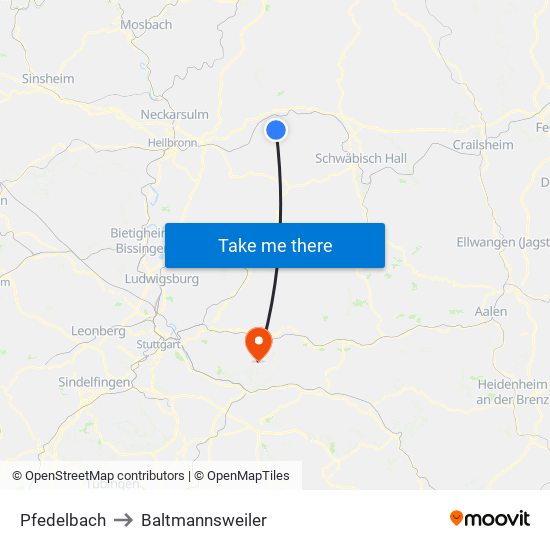 Pfedelbach to Baltmannsweiler map