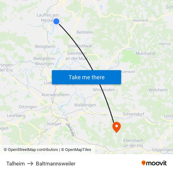 Talheim to Baltmannsweiler map