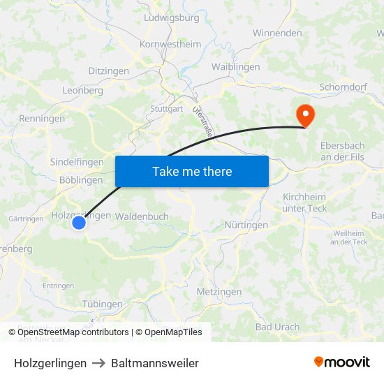 Holzgerlingen to Baltmannsweiler map