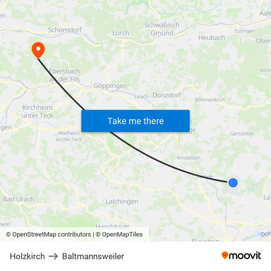 Holzkirch to Baltmannsweiler map
