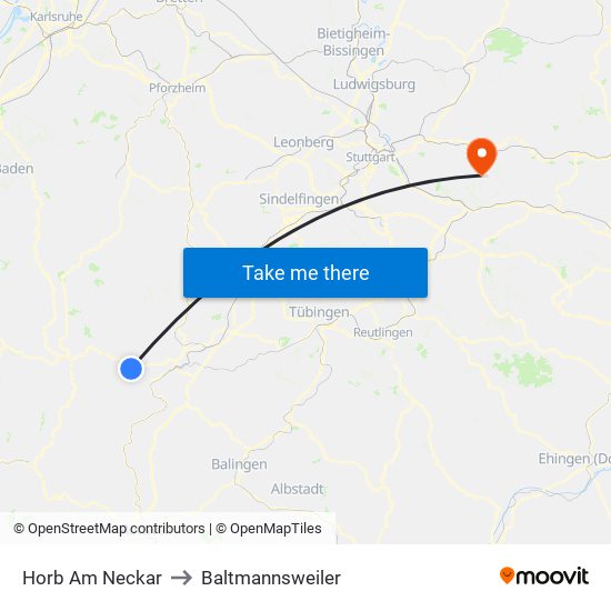 Horb Am Neckar to Baltmannsweiler map