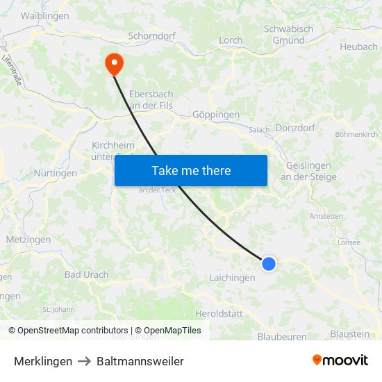 Merklingen to Baltmannsweiler map
