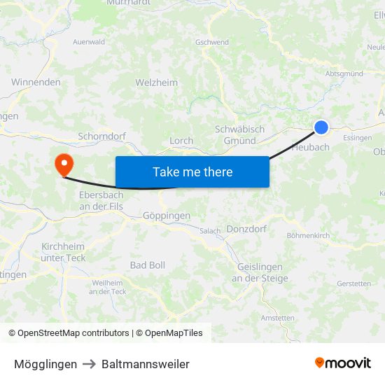 Mögglingen to Baltmannsweiler map