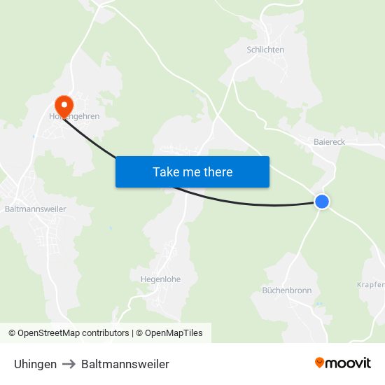 Uhingen to Baltmannsweiler map