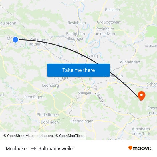 Mühlacker to Baltmannsweiler map