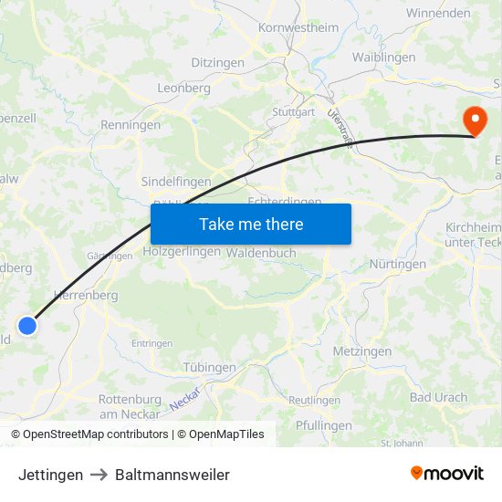 Jettingen to Baltmannsweiler map