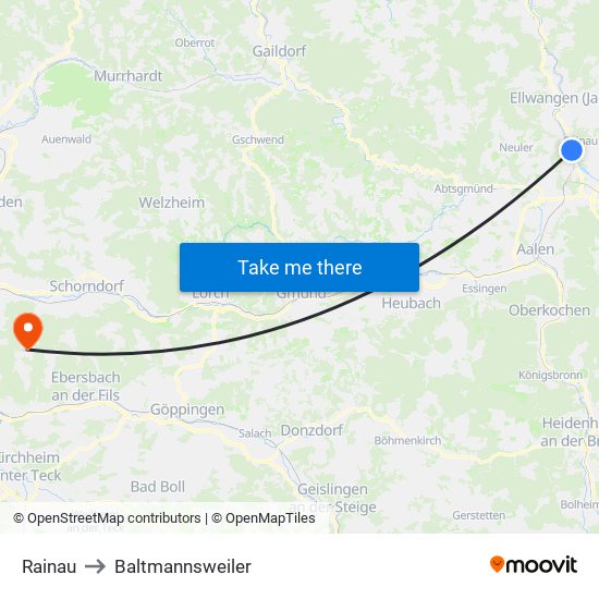 Rainau to Baltmannsweiler map