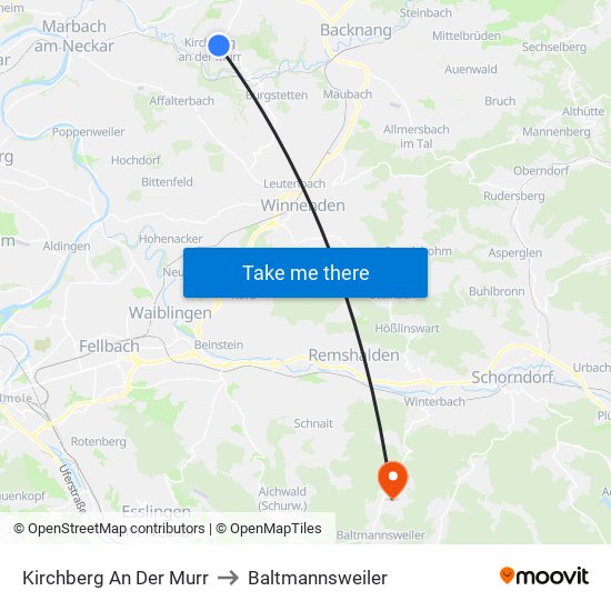 Kirchberg An Der Murr to Baltmannsweiler map