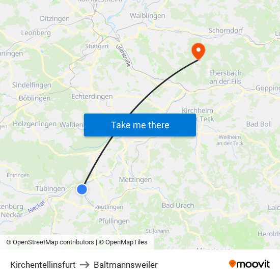 Kirchentellinsfurt to Baltmannsweiler map