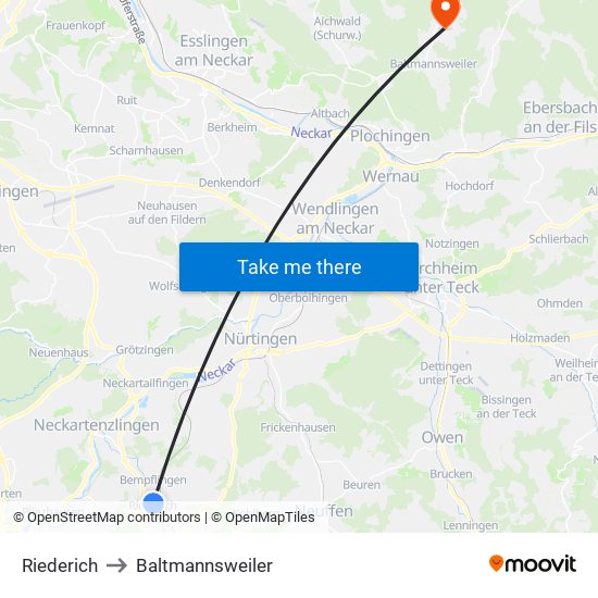 Riederich to Baltmannsweiler map