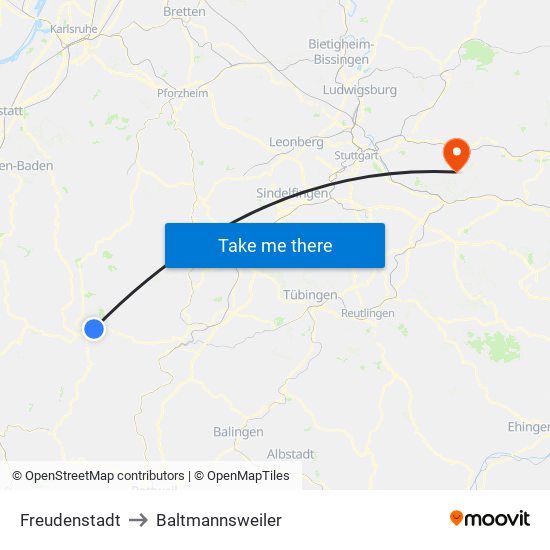 Freudenstadt to Baltmannsweiler map