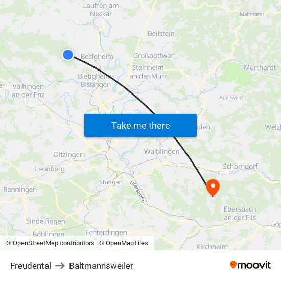 Freudental to Baltmannsweiler map