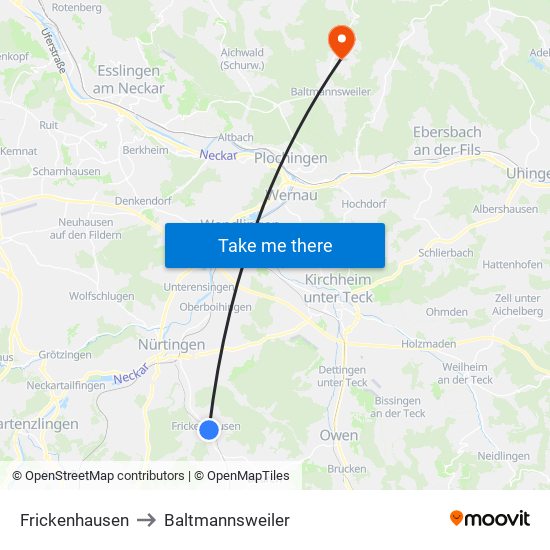Frickenhausen to Baltmannsweiler map