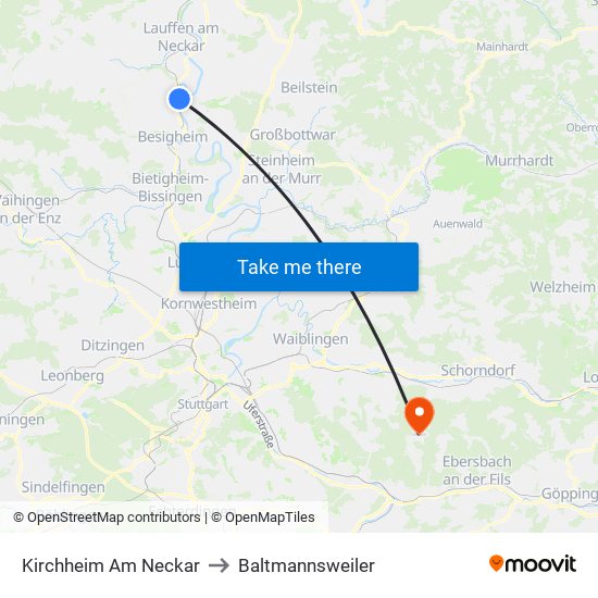 Kirchheim Am Neckar to Baltmannsweiler map