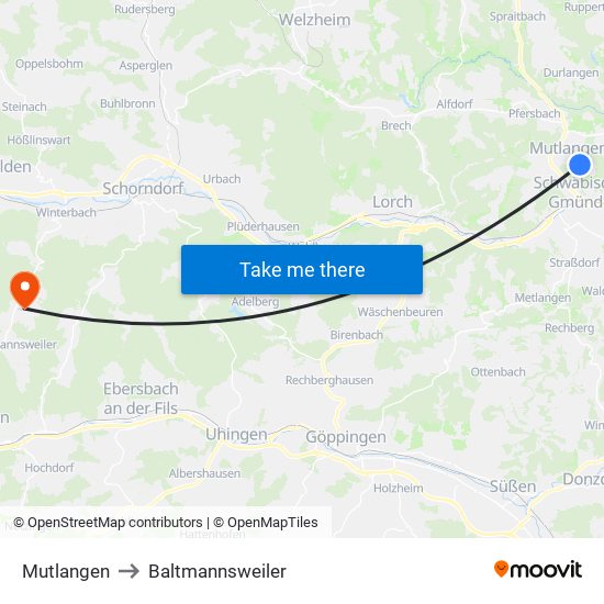Mutlangen to Baltmannsweiler map