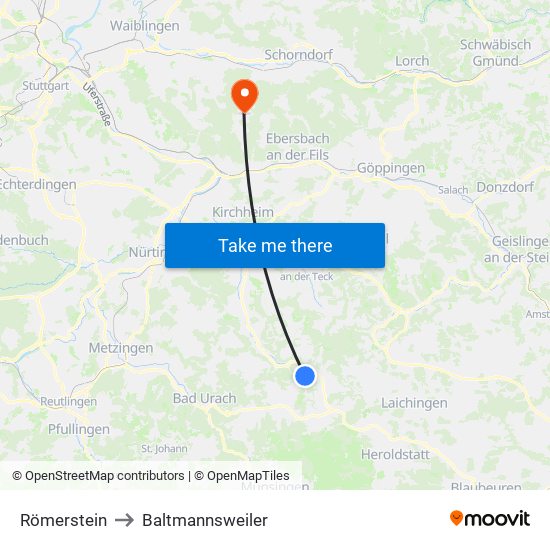 Römerstein to Baltmannsweiler map