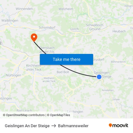 Geislingen An Der Steige to Baltmannsweiler map