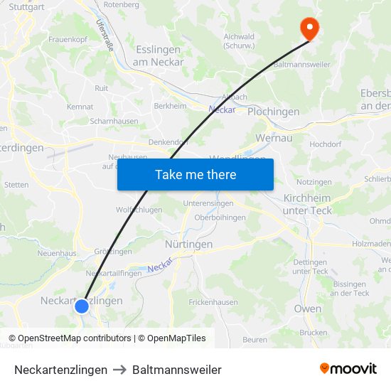 Neckartenzlingen to Baltmannsweiler map