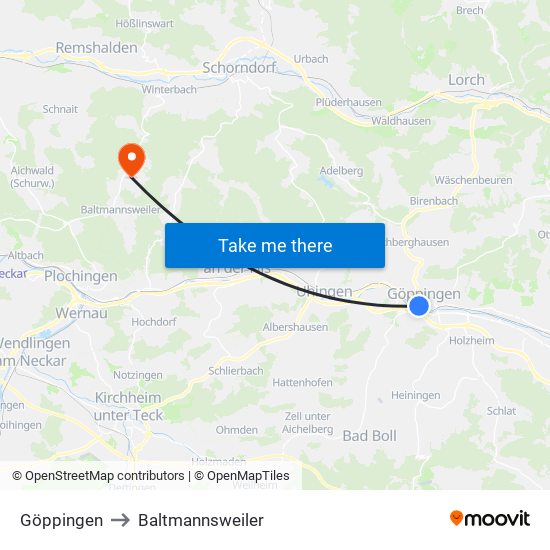 Göppingen to Baltmannsweiler map