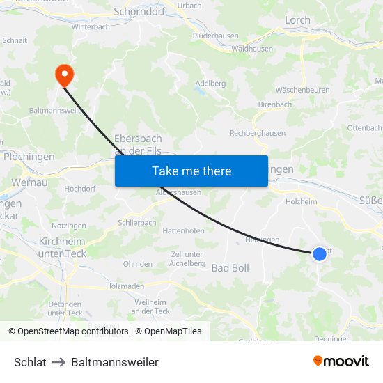 Schlat to Baltmannsweiler map