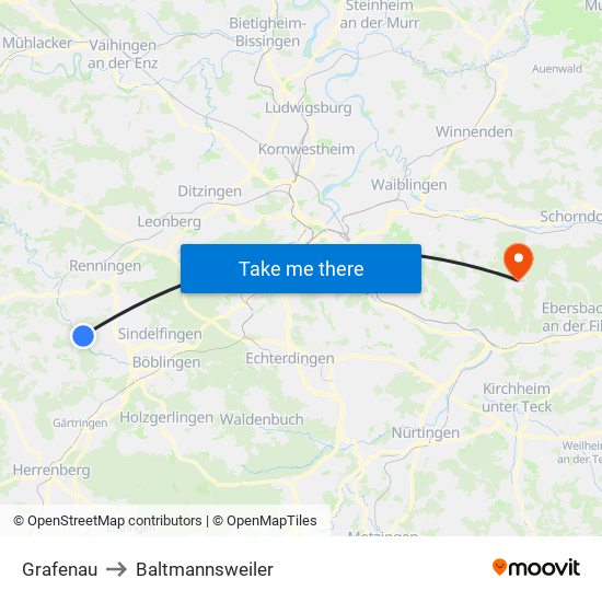 Grafenau to Baltmannsweiler map