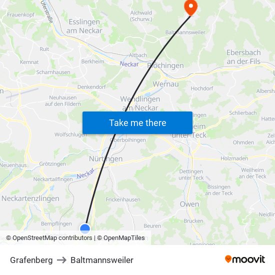 Grafenberg to Baltmannsweiler map