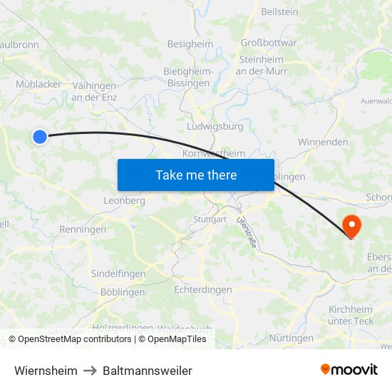 Wiernsheim to Baltmannsweiler map