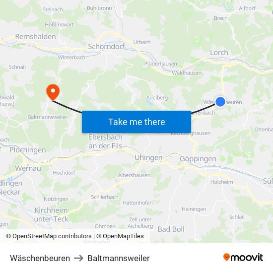 Wäschenbeuren to Baltmannsweiler map