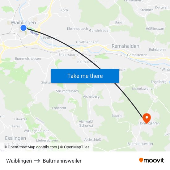 Waiblingen to Baltmannsweiler map