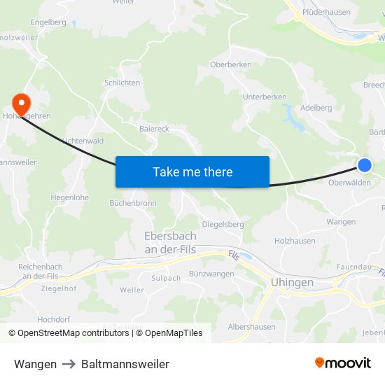 Wangen to Baltmannsweiler map