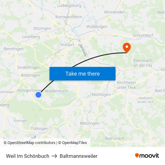 Weil Im Schönbuch to Baltmannsweiler map