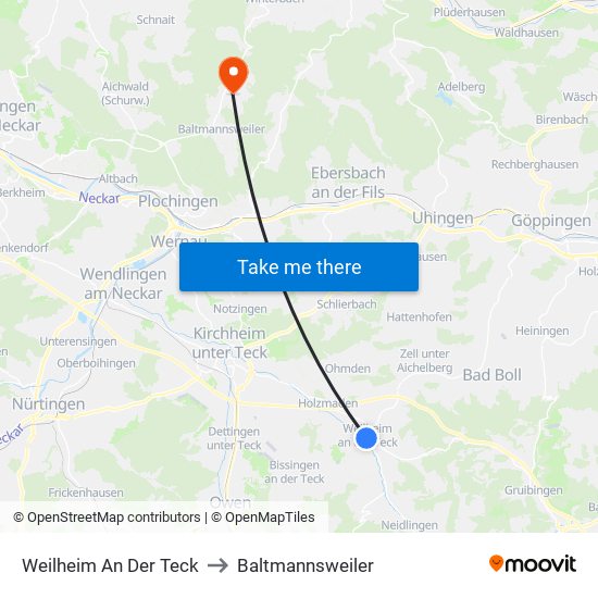 Weilheim An Der Teck to Baltmannsweiler map